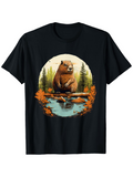 Men's T-Shirt Peaceful Autumn Lake With Reflections Surrounding A Solitary Brown Bear