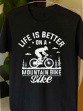 Men's T-Shirt Life Is Better On A Mountain Adventure Bike Rider With Pine Trees