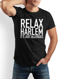 Men's T-Shirt Relax Harlem Its Just Allergies Bold White Letters On Black Cotton T Shirt