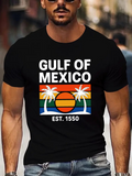 Men's T-Shirt Gulf Of Mexico Colorful Stripes With Palm Trees And Sunset Scene
