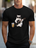 Men's T-Shirt Cool Cat Wearing Sunglasses Playing Guitar Beside Refreshing Lemonade Cat