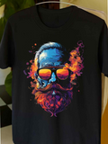 Men's T-Shirt Colorful Flaming Reflections With Hipster Bearded Man Portrait