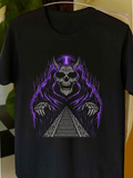 Men's T-Shirt Purple Lightning And Mystic Skull Over A Dark Pyramid