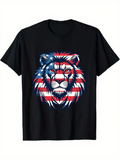 Men's T-Shirt Patriotic Red White Blue Lion With American Flag Mane Lion