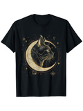 Men's T-Shirt Celestial Gold Moon Surrounded By Stars With Noble Black Cat
