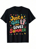 Men's T-Shirt Just A Girl Who Loves Summer With Flip Flops And Colorful Lights T Shirt