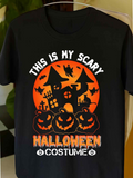 Men's T-Shirt This Is My Scary Costume Haunted House With Bats And Grinning Jackolanterns