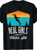 Men's T-Shirt Real Girls Love To Water Ski Silhouette Sunset With Forest And Water Sport Girl