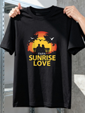 Men's T-Shirt Park Sunrise Love Silhouetted Couple Under Orange Sunrise With Flying Birds