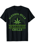 Men's T-Shirt Alcohol Kills Cannabis Chills Green Marijuana Leaf And Banner Design T Shirt
