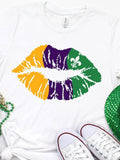 Women's T-Shirt Colorful Mardi Gras Palette With Bold Kiss Print Lips