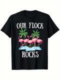 Men's T-Shirt Our Flock Rocks Pink Flamingos By Palm Trees On Water