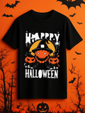 Men's T-Shirt Happy Halloween Creepy Smiling Pumpkins With Witches Hat Under Moonlight