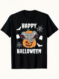 Men's T-Shirt Happy Halloween Cute Elephant With Pumpkin Bats And Spider Webs