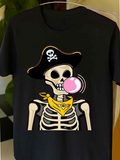 Men's T-Shirt Yellow Bandana Pirate Hat With Bubblegum Chewing Skeleton