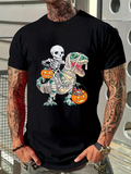 Men's T-Shirt Halloween Skeleton Trick Or Treat With Mummy Dinosaur And Pumpkins