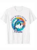 Men's T-Shirt Anna Maria Island Florida Vibrant Watercolor Splash Dolphins Swimming