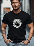 Men's T-Shirt Intricate Circular Swirling Design Featuring Ancient Mystical Branches Tree