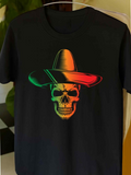 Men's T-Shirt Colorful Gradient Glow Among Shadows Under Mexican Sombrero Skull