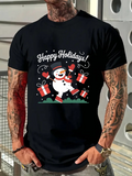 Men's T-Shirt Happy Holidays Dancing Snowman Surrounded By Presents And Falling Snow