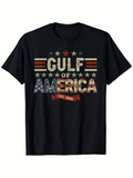 Men's T-Shirt Vintage Striped Stars With Patriotic Letters Over Classic Black T Shirt
