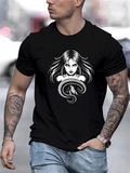 Men's T-Shirt Long Flowing Hair With Mysterious Snake Under Graceful Female Portrait