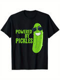 Men's T-Shirt Powered By Pickles Smiling Sunglasses Cartoon With Funky Happy Pickle