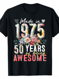 Men's T-Shirt Made In 1975 Colorful Floral Design With Decorative Lettering Centered Awesome