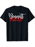 Men's T-Shirt Bennett Squad Stylish Lettering Over Plaid Print On Black T Shirt