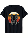 Men's T-Shirt Retro Sunset With Lucky Cat Enjoying Hot Ramen Bowl