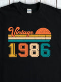 Men's T-Shirt Vintage Sunset With Bold Colored Striped Numbers 1986