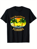 Men's T-Shirt Vero Beach South Florida Sunset Palms With Hammock Silhouette Under Evening Sky Beach