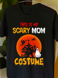 Men's T-Shirt This Is My Scary Mom Costume Under Haunted House With Ghost And Orange Moon