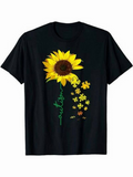 Men's T-Shirt Autism Awareness Flowing Sunflower With Scattered Puzzle Pieces