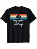 Men's T-Shirt I Would Rather Be Sailing Retro Sunset With Sailboat And Gentle Ocean Waves