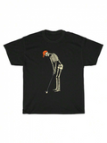 Men's T-Shirt Vintage Punk Skeleton Playing Golf With Red Cap On Black Tee