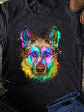 Men's T-Shirt Vivid Colorful Brush Strokes Forming A Luminous Abstract Wolf