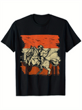 Men's T-Shirt Retro Sunset With Riding Cowboy On Majestic Horse Graphic