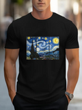 Men's T-Shirt Vivid Night Sky Swirling Blue Patterns Among Golden Stars Landscape