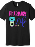 Men's T-Shirt Pharmacy Life Colorful Prescription Bottle With Pills Under Blue And Pink Lettering