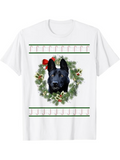 Men's T-Shirt Holiday Wreath With Red Bow Featuring Black German Shepherd Dog