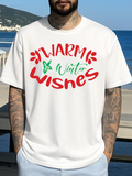 Men's T-Shirt Warm Winter Wishes With Green Holly Accents On Cozy Shirt