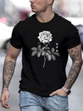 Men's T-Shirt Traditional Shaded Leaves Under A Single Large Blooming Rose