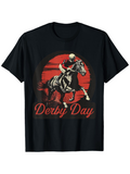 Men's T-Shirt Derby Day Retro Red Sun With Speeding Horse And Jockey Graphic