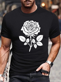 Men's T-Shirt Bold Contrast Single Large Rose Flower Illustration