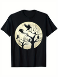 Men's T-Shirt Full Moon Glow With Perched Ravens Among Bare Branches Trees