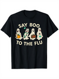 Men's T-Shirt Say Boo To The Flu Playful Ghosts With Medical Accessories Among Cheerful Halloween Spirits