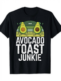 Men's T-Shirt Avocado Toast Junkie Cute Smiling Avocados With Retro Stripes And Happy Toast