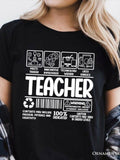 Women's T-Shirt Teacher Icons With Motivational Words And Barcode Elements Teacher