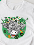 Men's T-Shirt Clover Ribbon And Shamrocks With Colorful Rainbow Highland Cow